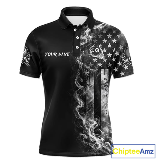 Grey Smokes American Flag 8 Ball Billiard Pool Shirt For Men Custom Billiard Skeleton Team Apparel NYN2764