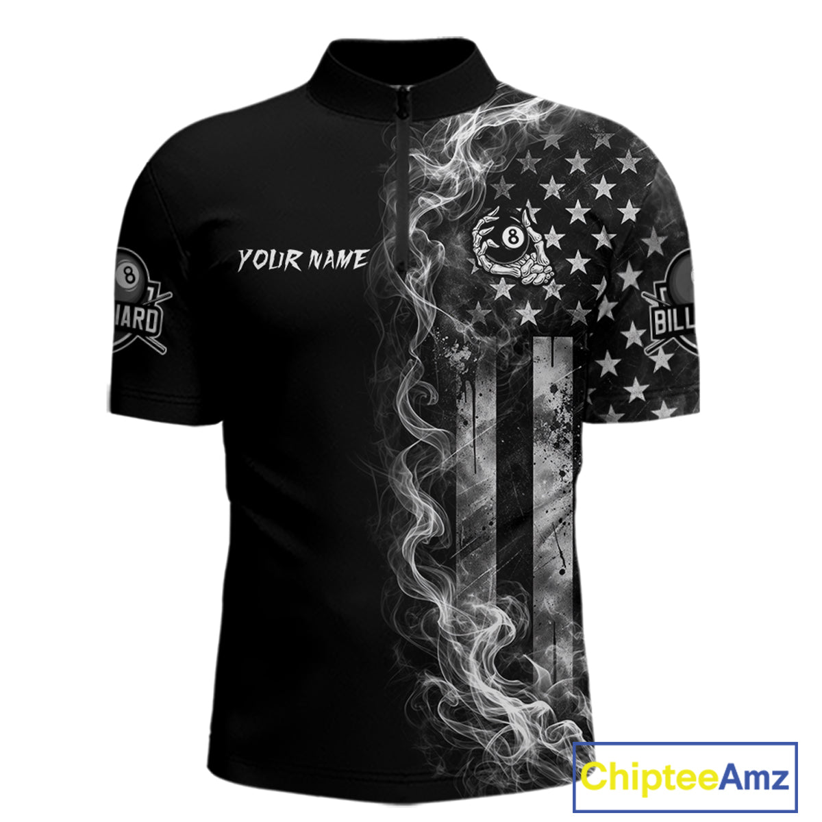 Grey Smokes American Flag 8 Ball Billiard Pool Shirt For Men Custom Billiard Skeleton Team Apparel NYN2764