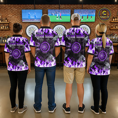 Purple Flaming Tiger Women Dart Polo Shirts Personalized Name & Team Fire Flame Dart Jerseys NYN2101