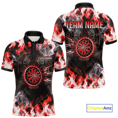 Red Flaming Tiger Men Dart Polo Shirts Personalized Name & Team Fire Flame Dart Jerseys NYN2102