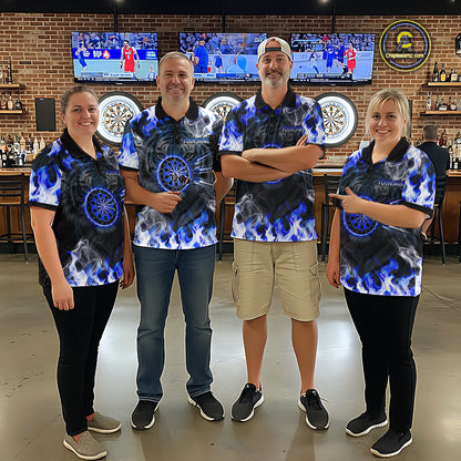 Blue Flaming Tiger Women Dart Polo Shirts Personalized Name & Team Fire Flame Dart Jerseys NYN2103