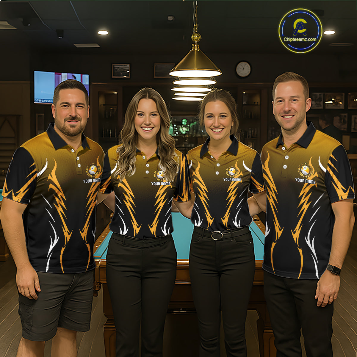 Custom Yellow Flames 8 Ball Women's Billiard Shirts Personalized Billiard Cue Attire Gifts NYN2339