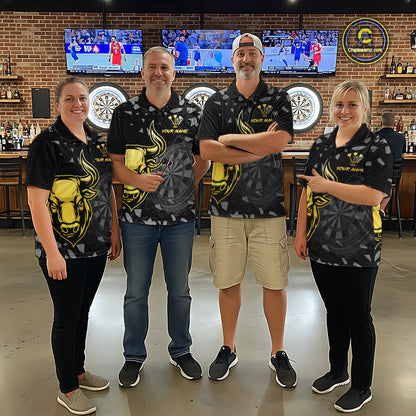 Bull & Dartboard Custom Grunge Men's Darts Polo Shirt Yellow Darts Team Jersey NYN2352
