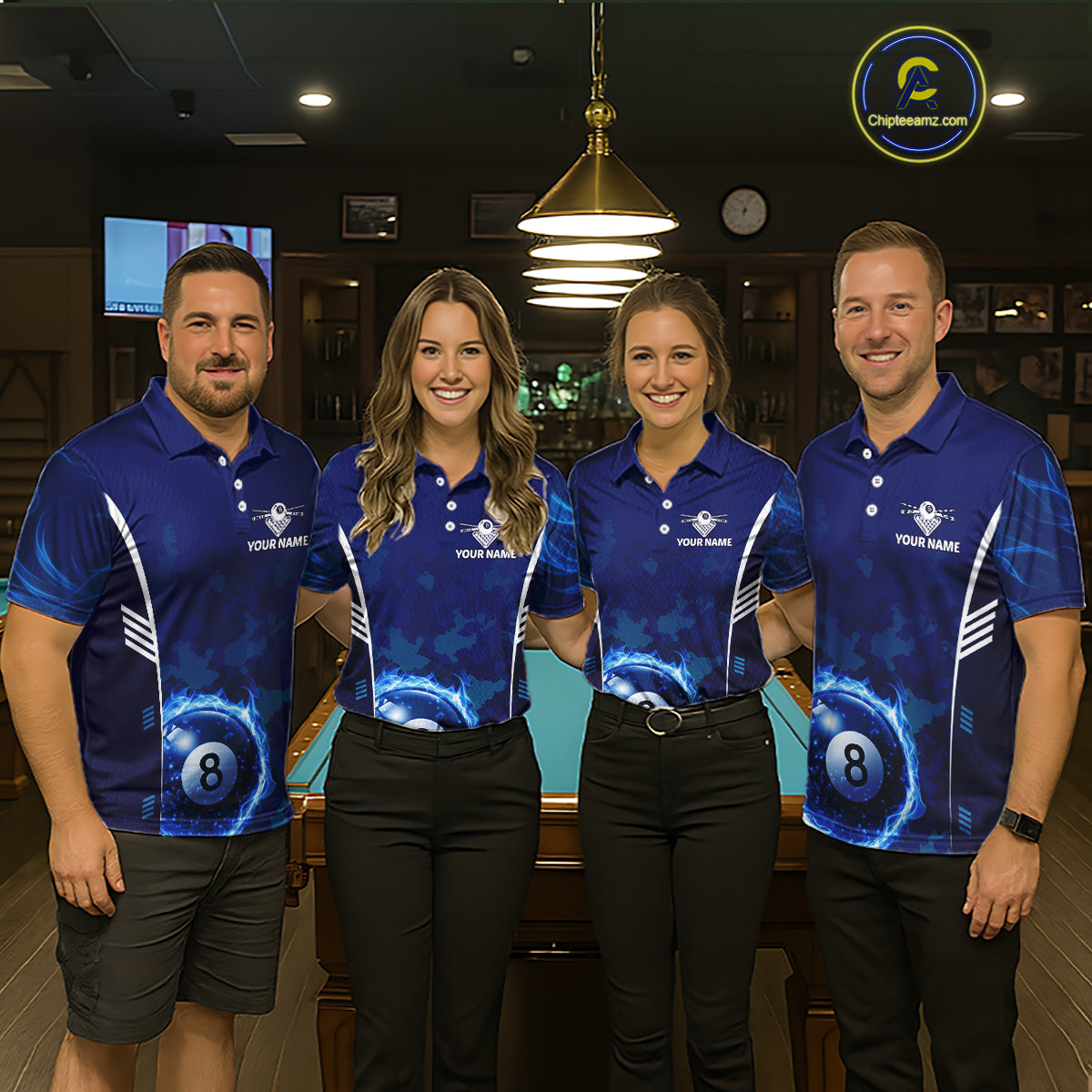 Blue Camouflage Men's Billiard Polo & 1/4 Zip Shirt Custom Flame 8 Ball Billiard Jerseys NYN2359