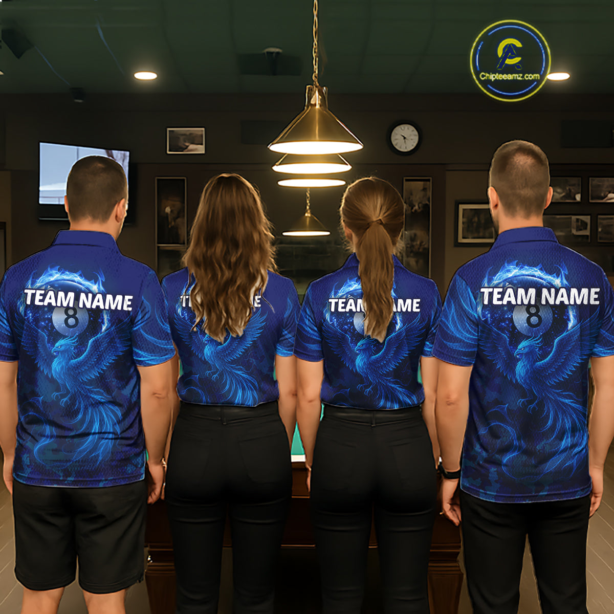 Blue Camouflage Men's Billiard Polo & 1/4 Zip Shirt Custom Flame 8 Ball Billiard Jerseys NYN2359