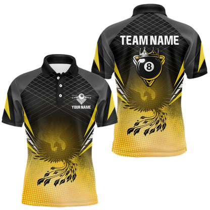 Black And Yellow Crown Pool 8 Ball Men Billiard Shirt Custom Billiard Polo & 1/4 Zip Attire NYN2367