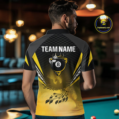 Black And Yellow Crown Pool 8 Ball Men Billiard Shirt Custom Billiard Polo & 1/4 Zip Attire NYN2367