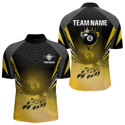 Black And Yellow Crown Pool 8 Ball Men Billiard Shirt Custom Billiard Polo & 1/4 Zip Attire NYN2367