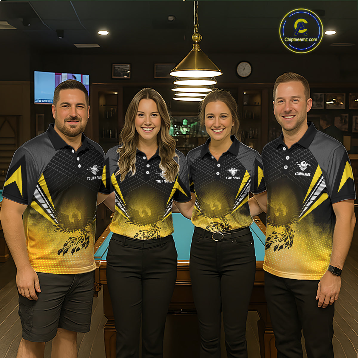 Black And Yellow Crown Pool 8 Ball Men Billiard Shirt Custom Billiard Polo & 1/4 Zip Attire NYN2367