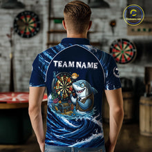 Load image into Gallery viewer, Blue Waving Funny Shark Play Darts Polo &amp; 1/4-Zip Shirt For Men Custom Name Dart Jersey For Darters NYN2977