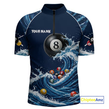 Load image into Gallery viewer, Blue Waving 8 Ball Pool Shirts Custom Billiard Pool Shirts For Men 3D Billiard Team Attire NYN2978