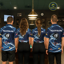 Load image into Gallery viewer, Blue Waving 8 Ball Pool Shirts Custom Billiard Pool Shirts For Men 3D Billiard Team Attire NYN2978