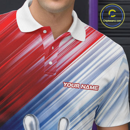 Red And Blue Strike Bowling Shirt For Men Custom Polo Quarter-Zip Bowling Team Jersey NYN3679
