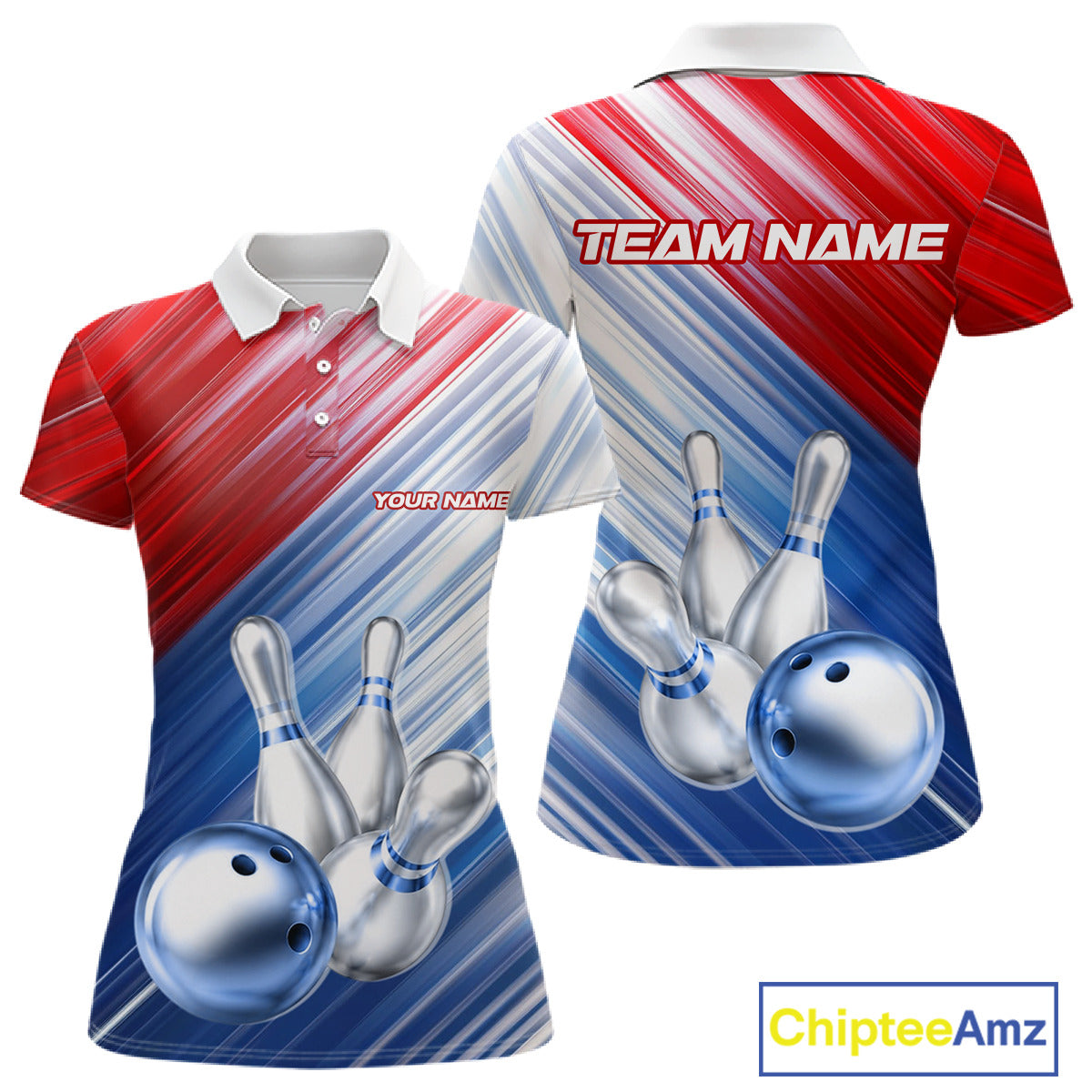 Red And Blue Strike Bowling Shirt For Women Custom Polo Quarter-Zip Bowling Team Jersey NYN3679