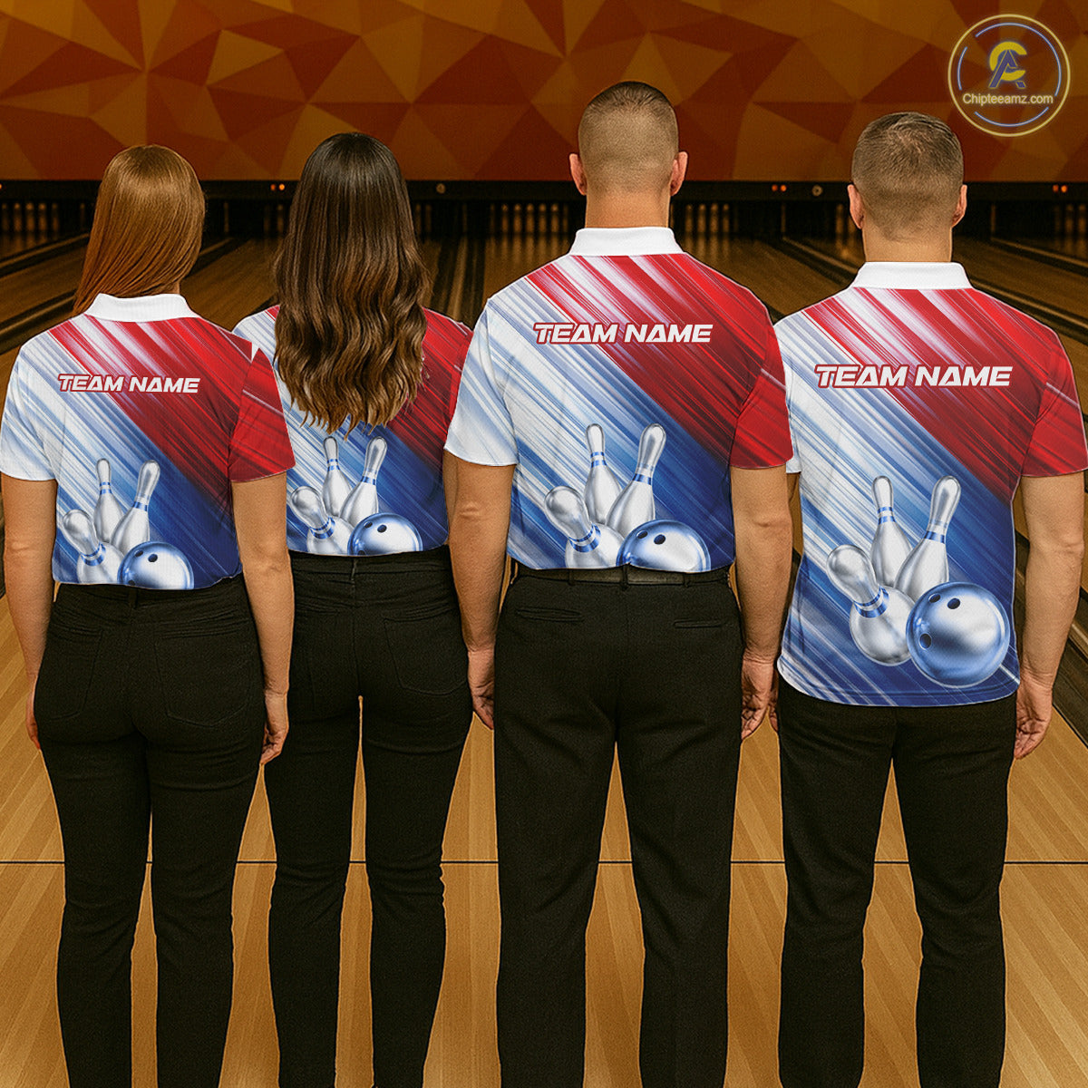 Red And Blue Strike Bowling Shirt For Men Custom Polo Quarter-Zip Bowling Team Jersey NYN3679
