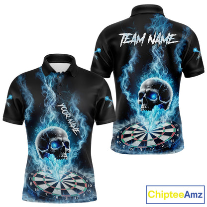 Custom Blue Ice Smoke Skull Dartboard Darts Polo Shirt For Men Dart League Jerseys NYN2122