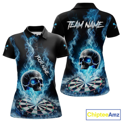 Custom Blue Ice Smoke Skull Dartboard Darts Polo Shirt For Women Dart League Jerseys NYN2122