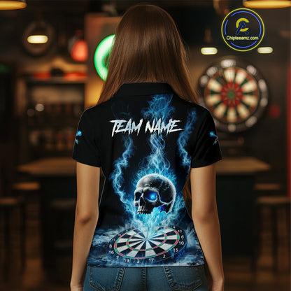 Custom Blue Ice Smoke Skull Dartboard Darts Polo Shirt For Women Dart League Jerseys NYN2122