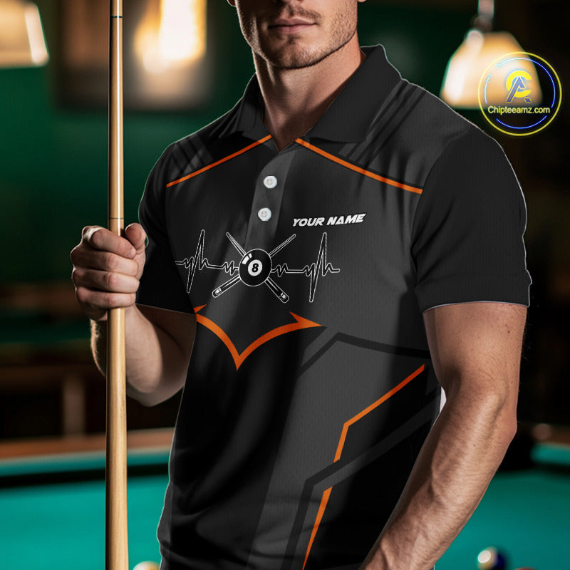 Custom 8 Ball Pool Team Shirts Men's Billiard Attire Personalized Billiard Ballls Gifts|Orange NYN2395