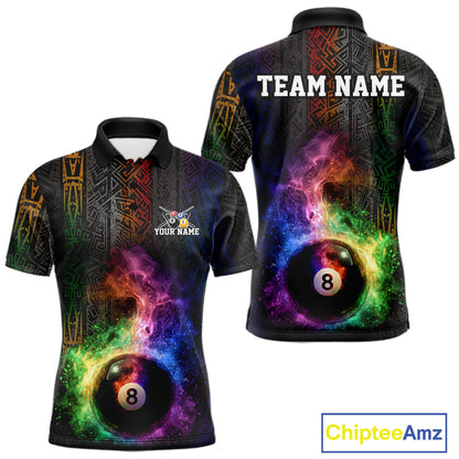 Tribal Colorful Smoke 8 Ball Pool Team Shirt Custom Men Billiards Balls Polo & 1/4-Zip Attire NYN2398