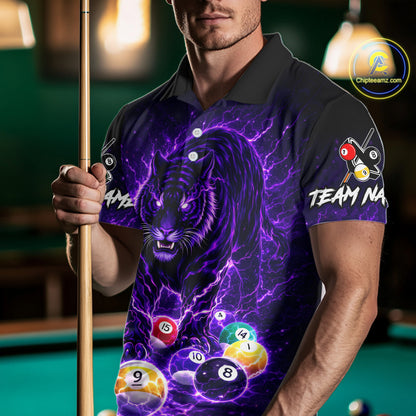 Thunder Purple Horror Tiger Pool Ball Billiard Shirt For Men Custom 8 Ball Billiard Team Attire NYN2629