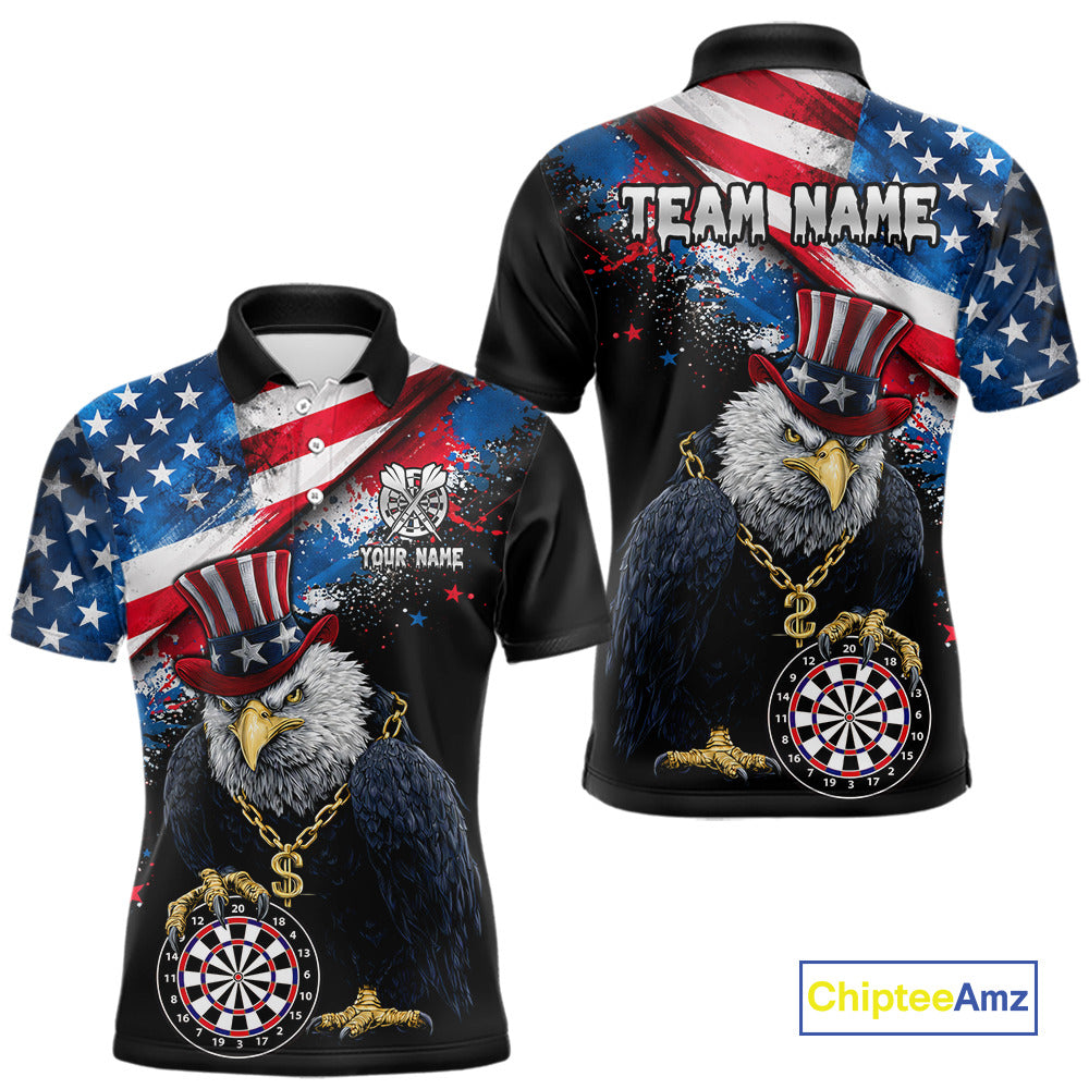Personalized American Flag Splatter Eagle Dart Shirts For Men Patriotic Dart Polo & 1/4-Zip Jersey NYN2777