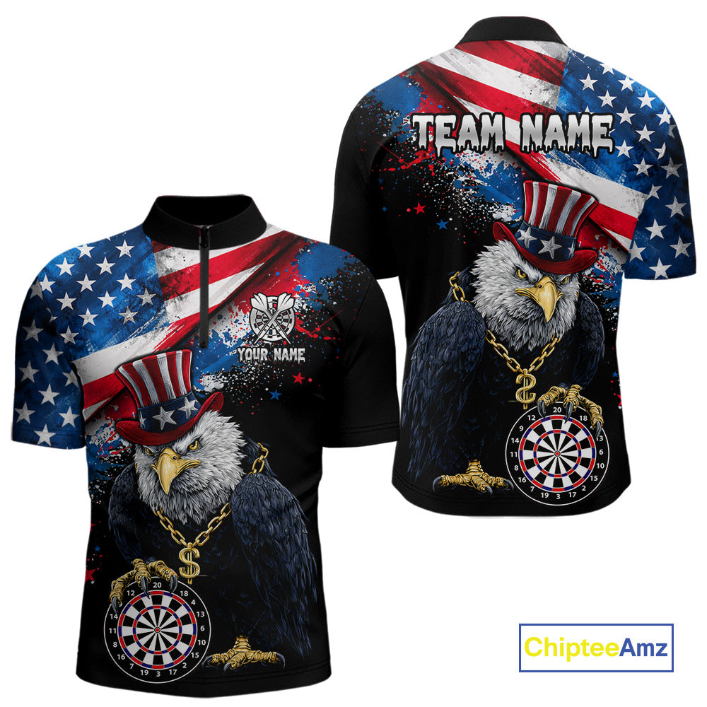 Personalized American Flag Splatter Eagle Dart Shirts For Men Patriotic Dart Polo & 1/4-Zip Jersey NYN2777