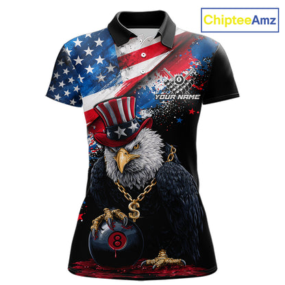 Custom American Flag Splatter Eagle 8 Ball Pool Billiard Shirts For Women Patriotic Billiard Team Jersey NYN2778