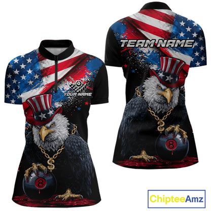 Custom American Flag Splatter Eagle 8 Ball Pool Billiard Shirts For Women Patriotic Billiard Team Jersey NYN2778