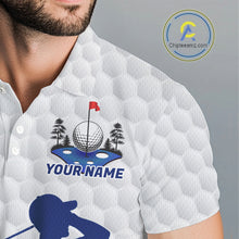 Load image into Gallery viewer, Custom Argyle Pattern Golf Polo Shirts For Men, Blue Argyle Golf Ball White Golf Clothing Shirts NYN2990