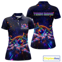 Load image into Gallery viewer, Funny Cat Bowling Polo Quarter Zip Shirt For Women Custom Colorful Galaxy Team Jersey