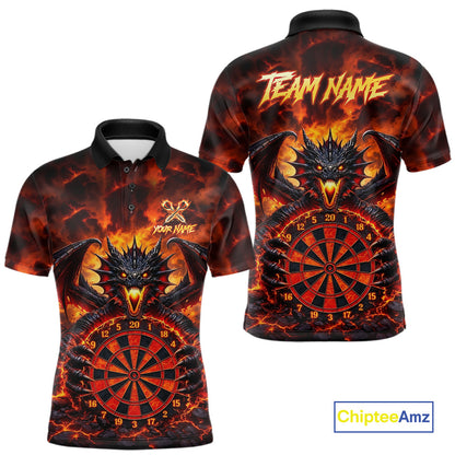 Fire Flame Dragon Black & Red Dartboard Dart Polo Shirts For Men Custom Dart Team Shirts NYN2673