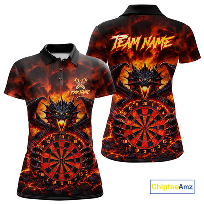 Fire Flame Dragon Black & Red Dartboard Dart Polo Shirts For Women Custom Dart Team Shirts NYN2673