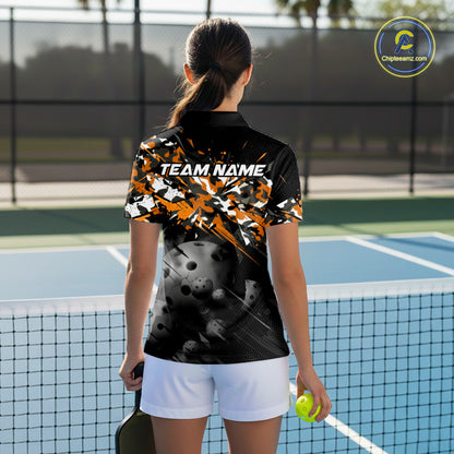 Custom Black & Orange Camo Women Pickleball League Jerseys Grunge Pickleball Paddle Shirts NYN2136