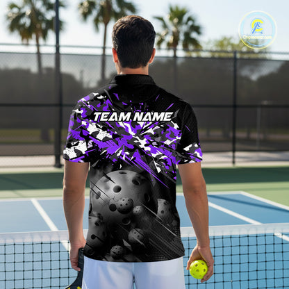 Custom Black & Purple Camo Men Pickleball League Jerseys Grunge Pickleball Paddle Shirts NYN2137