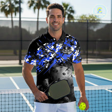 Load image into Gallery viewer, Custom Black &amp; Blue Camo Men Pickleball League Jerseys Grunge Pickleball Paddle Shirts NYN2138