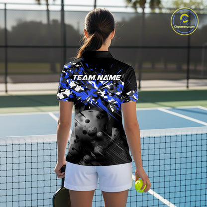 Custom Black & Blue Camo Women Pickleball League Jerseys Grunge Pickleball Paddle Shirts NYN2138