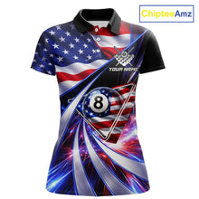 Load image into Gallery viewer, Personalized Colorful Galaxy American Flag 8 Ball Pool Billiard Shirts For Women Billiard Attire Gifts NYN2791