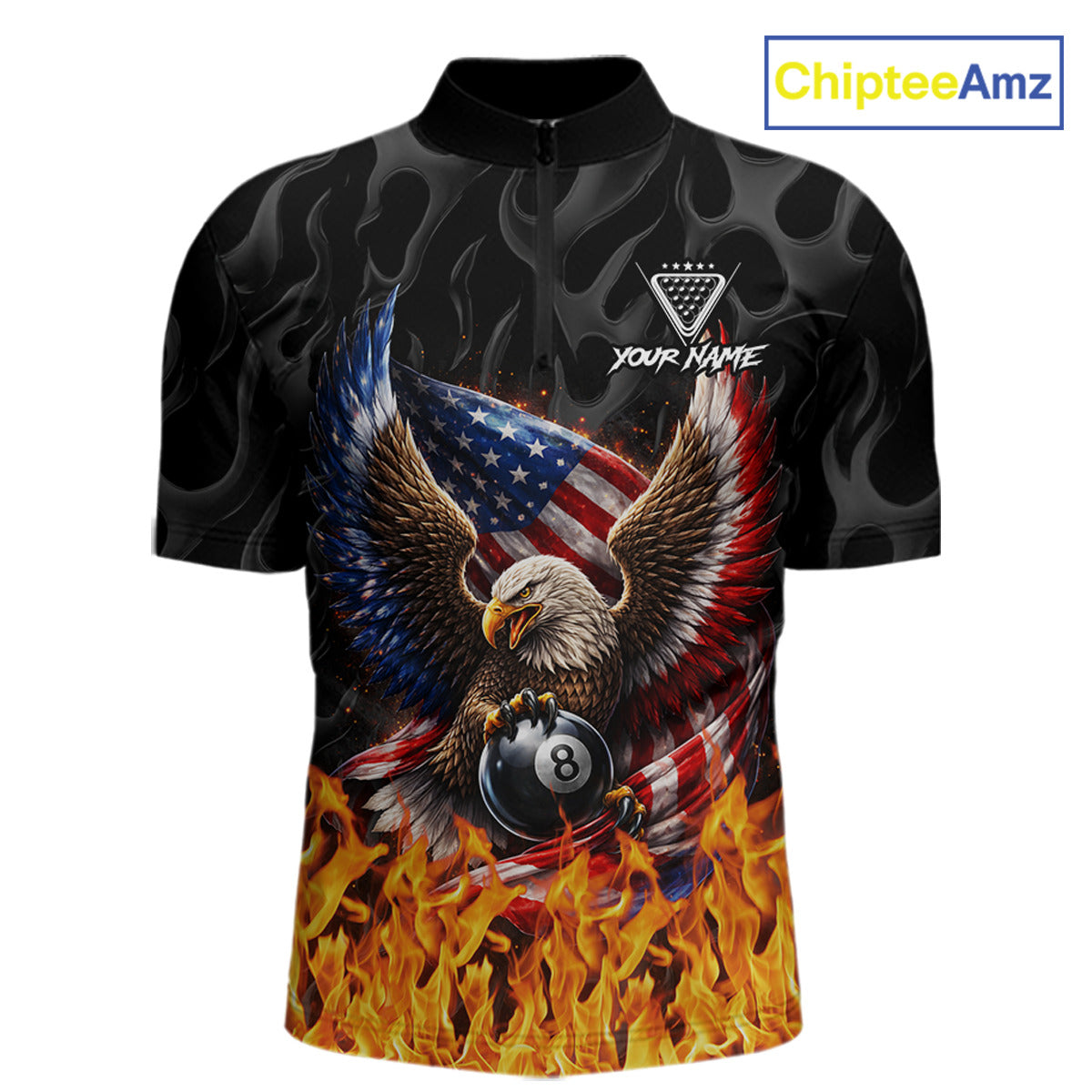 Personalized Fire Flame US Flag Eagle 8 Ball Pool Billiard Shirts For Men Patriotic Billiard Gifts NYN2793