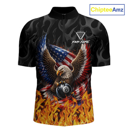 Personalized Fire Flame US Flag Eagle 8 Ball Pool Billiard Shirts For Men Patriotic Billiard Gifts NYN2793