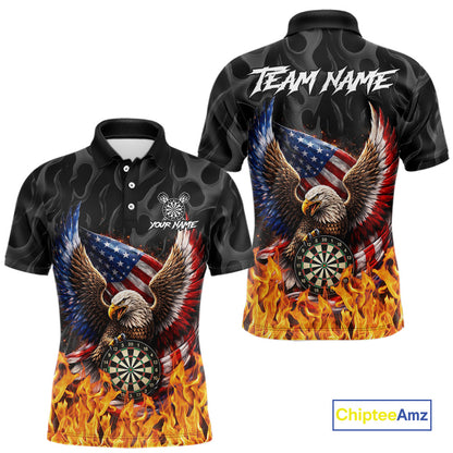 Personalized Fire Flame US Flag Eagle Dart Polo & 1/4-Zip Shirts For Men Patriotic Dart Gifts NYN2795