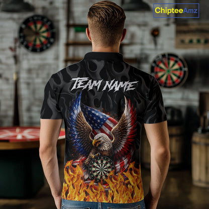 Personalized Fire Flame US Flag Eagle Dart Polo & 1/4-Zip Shirts For Men Patriotic Dart Gifts NYN2795