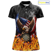 Load image into Gallery viewer, Personalized Fire Flame US Flag Eagle Dart Polo &amp; 1/4-Zip Shirts For Women Patriotic Dart Gifts NYN2795