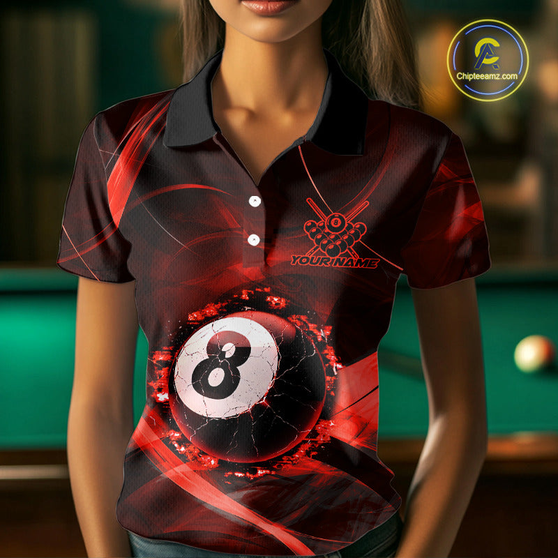 Smoke Cracked Billiard 8 Ball Pool Shirt For Women Custom Billiard Polo & 1/4 Zip Team Attire | Red NYN3422