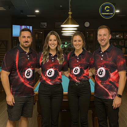 Smoke Cracked Billiard 8 Ball Pool Shirt For Women Custom Billiard Polo & 1/4 Zip Team Attire | Red NYN3422