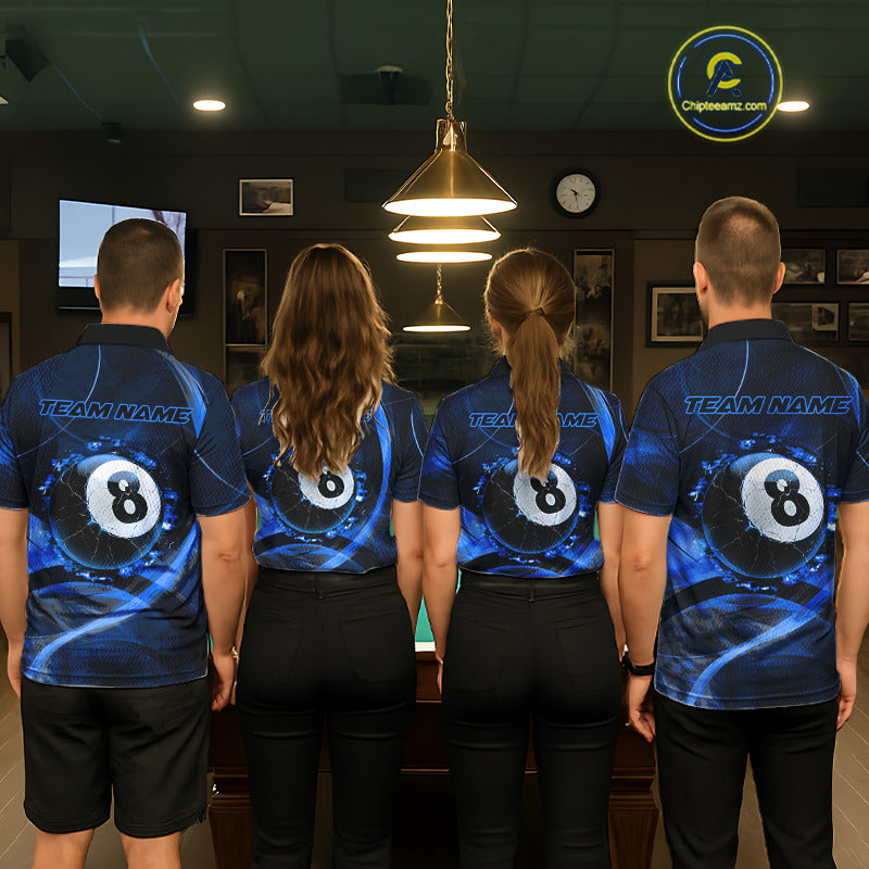 Smoke Cracked Billiard 8 Ball Pool Shirt For Men Custom Billiard Polo & 1/4 Zip Team Attire | Blue NYN3423