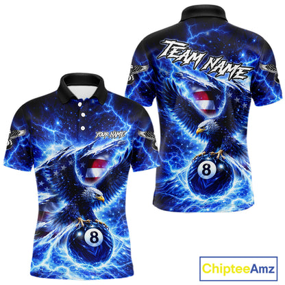 Torn US Flag Thunder Eagle Pool 8 Ball Men Billiard Shirt Custom Patriotic Billiard Apparel|Blue NYN2638