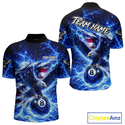 Torn US Flag Thunder Eagle Pool 8 Ball Men Billiard Shirt Custom Patriotic Billiard Apparel|Blue NYN2638
