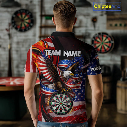 Custom US Flag Funny Eagle Dartboard Darts Men Polo & 1/4-Zip Shirts Patriotic Dart Team Jerseys NYN2805