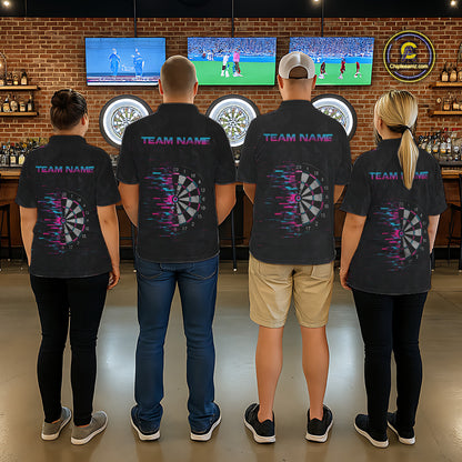 Pink And Blue Strike Dartboard Darts Polo 1/4-Zip Shirt For Men Custom Darts Team Jersey NYN4002